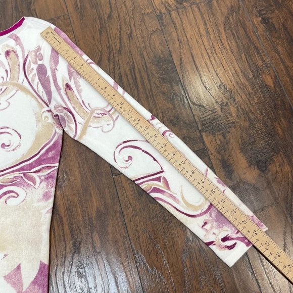 Chico's 1 Women's Medium Sweater Purple White Cream Paisley Bateau Neck Pullover - Picture 12 of 15